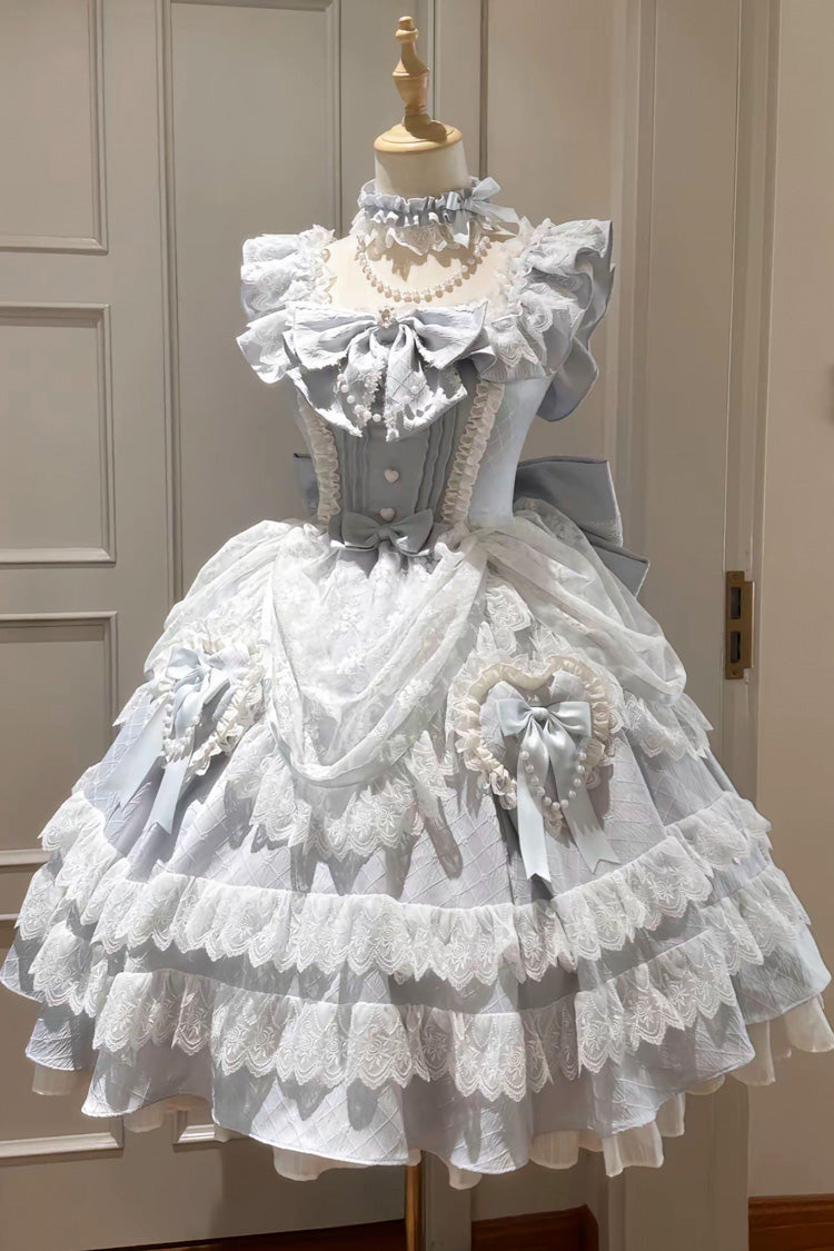 Azure Fairy Tale Advent Multi-Layered Ruffle Bow Lace Sweet Princess Gorgeous Lolita Tiered Gown