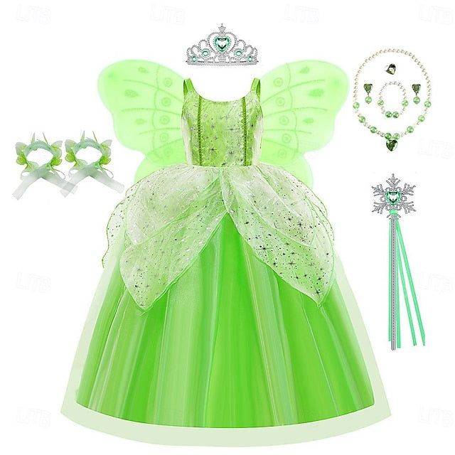 Princess Tinker Girl Dress Theme Flower Fairytale Bell Tiana