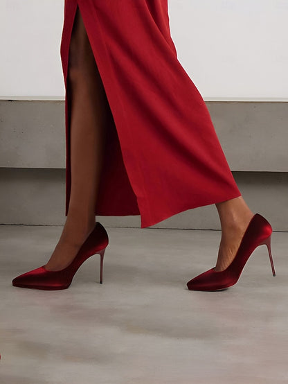 and Stiletto with Pumps Burgundy Heel Velvet Women's