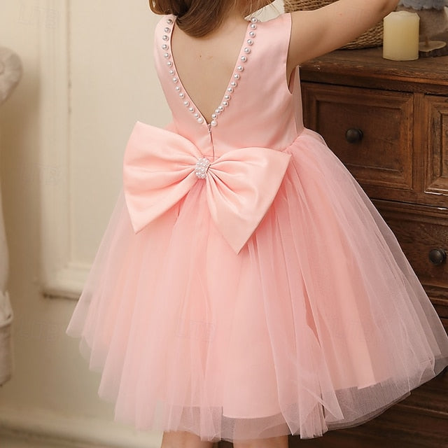 Dress Party Color Kids Girls' Sleeveless Wedding Solid
