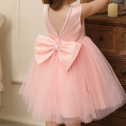 Dress Party Color Kids Girls' Sleeveless Wedding Solid