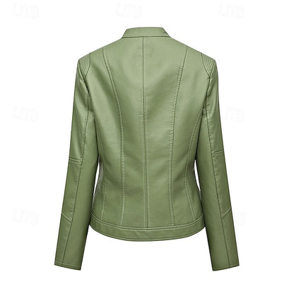 Women's Zipper Comfortable Leather Faux Jacket Pocket