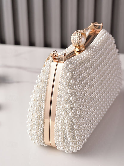 Gold with Beaded Handle Evening Pearl Bag Women's Clutch