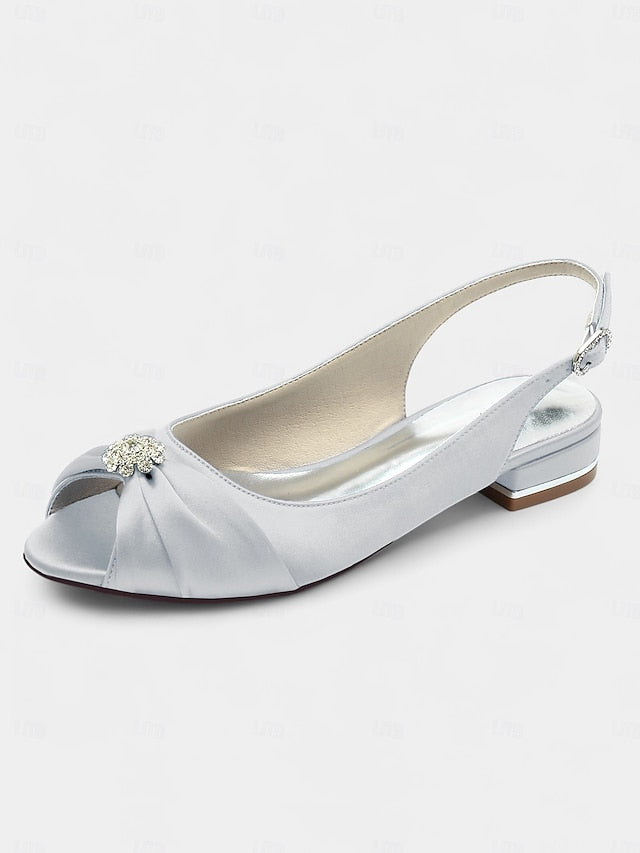 Satin Women's Wedding Crystal Heels with Slingback