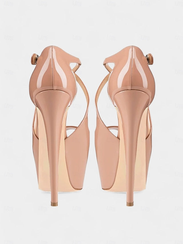 with Red Leather Heels Patent Stiletto Platform and Black Cross