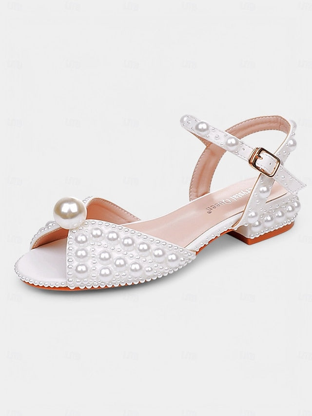 Women's Pearl-Embellished – Heel Low White Sandals