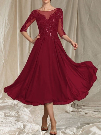 Neck A-Line Mother Bride Guest Crew the Elegant Wedding Dress of