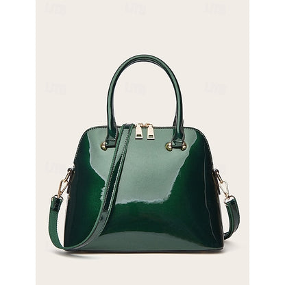 Tote Leather Bag Patent - Green Elegant Women's Shiny