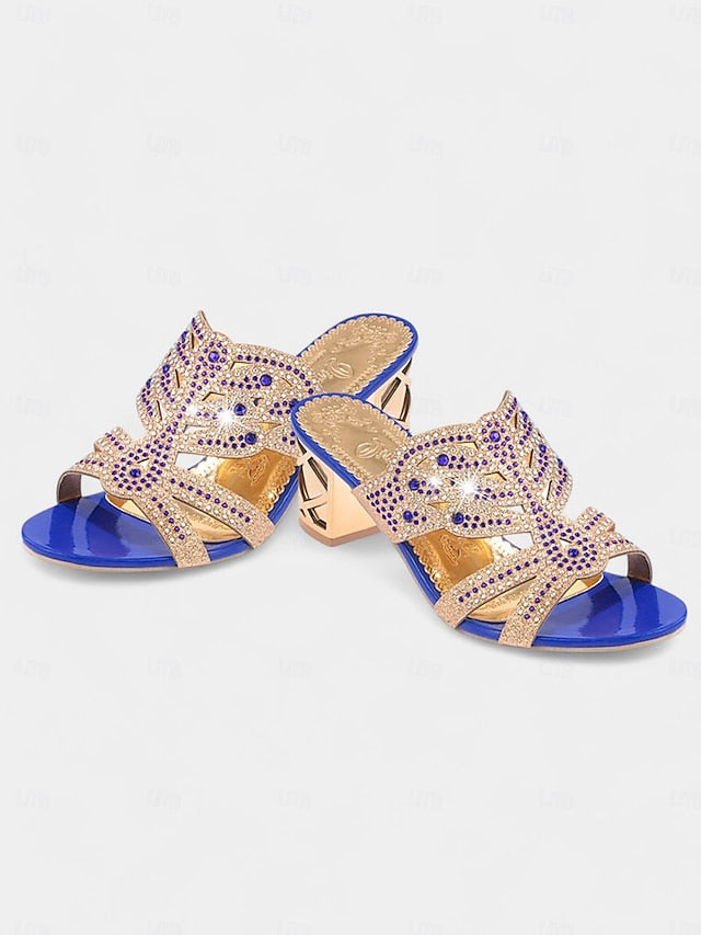 Heeled Embellished and Rhinestone - Green Sandals Gold