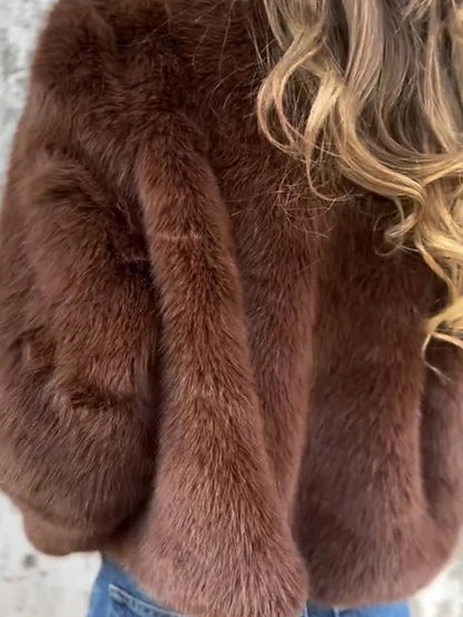 Casual Faux Zipper Plain Women's Breathable Fur Warm Coat