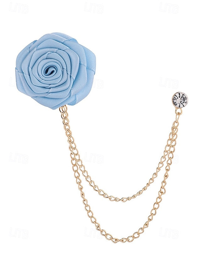 Rose – Chain Men's with Lapel Elegant Gold Pin Red