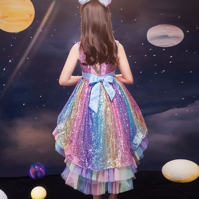 Party colour Kids Wedding Sequin Dress Girls' Sleeveless