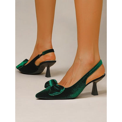 Bow Toe Blue Slingback with Pointed Women's Velvet Heels