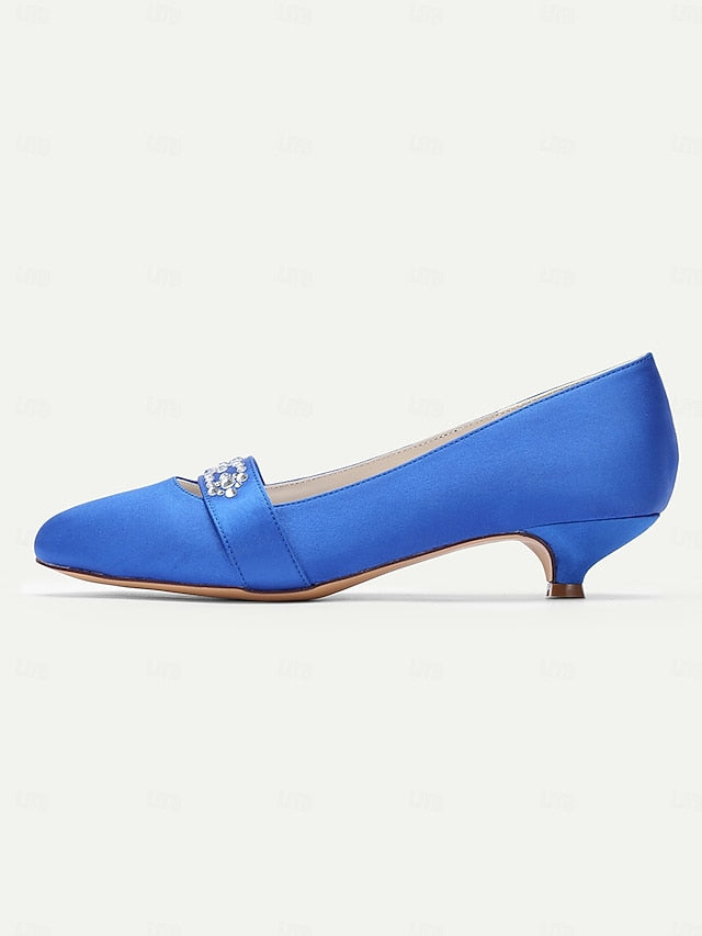 Satin with Heels Kitten Rhinestone Blue Women's