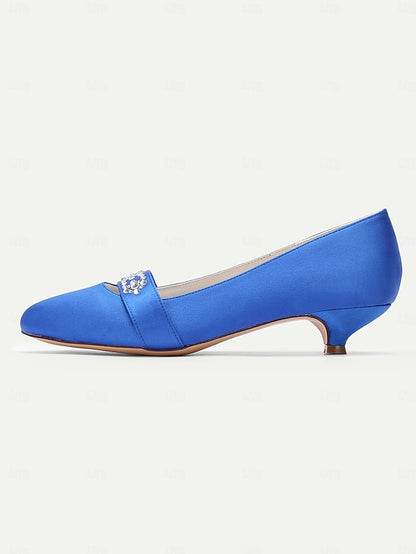 Satin with Heels Kitten Rhinestone Blue Women's