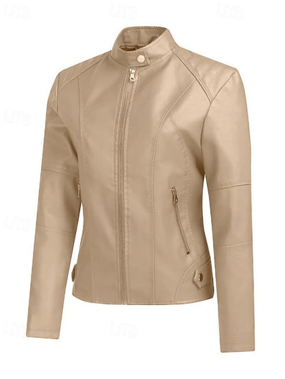 Pocket Women's Leather Faux Zipper Jacket Comfortable