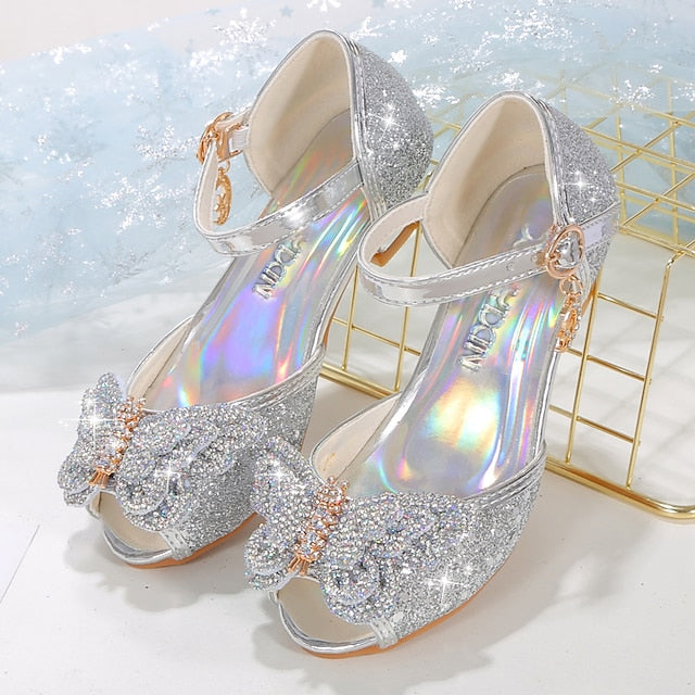 Shoes Glitter Princess Sparkly Bowknot Girls' Silver –