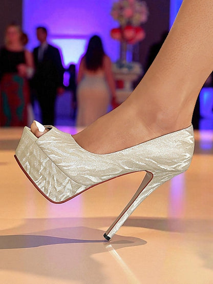Subtle Women's Silver Heels with Platform Peep-Toe Pattern