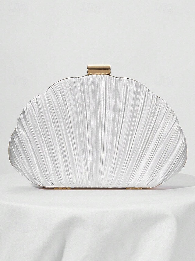 Pleated Satin Evening Women's Shell Purse Clutch