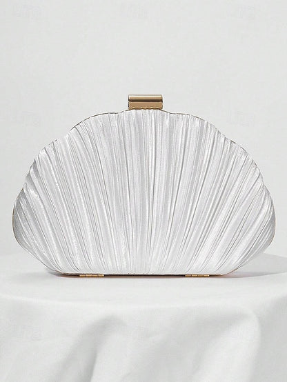 Pleated Satin Evening Women's Shell Purse Clutch