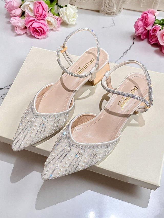 Pointed Women's and Block Toe Ivory Heels Pearl with