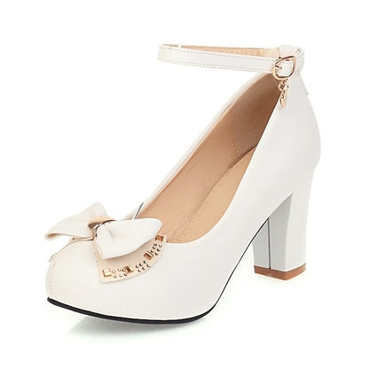 White Pumps Block Heel Shoes Girls' Round Toe –