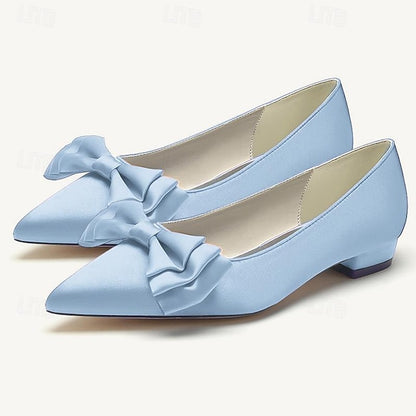 Flats Women's Bowknot Shoes Party Low Wedding Heel Pointed