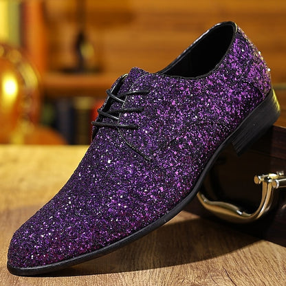 – Shoes Purple Bold Statement Lace-up Glitter Party Men's