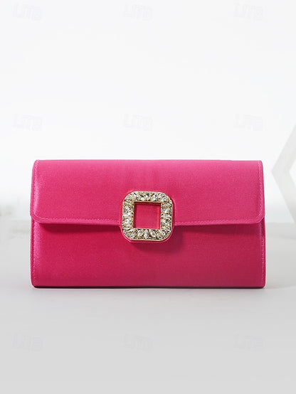 White Women's with Clutch Satin Elegant - Buckle Rhinestone