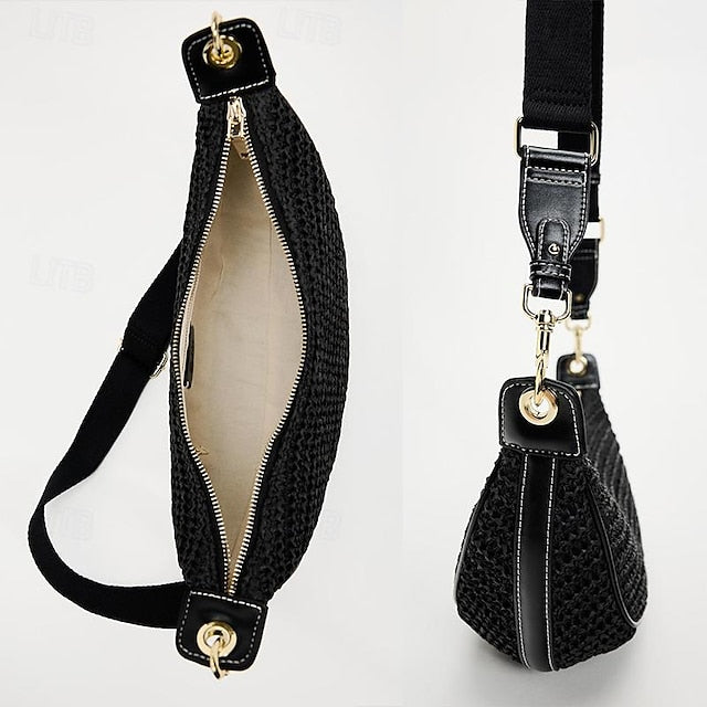 Straw Leather Women's Boho Crossbody Bag with Adjustable