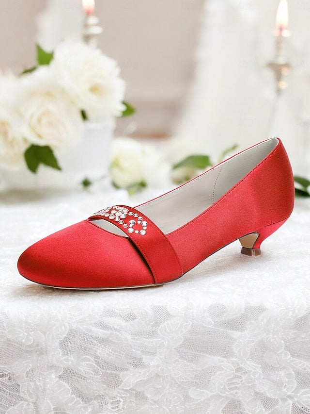 Satin with Heels Kitten Rhinestone Blue Women's