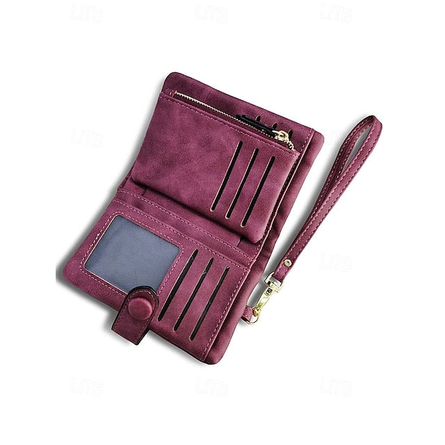 with Leather Women's Wrist Strap Faux Pink Wallet –