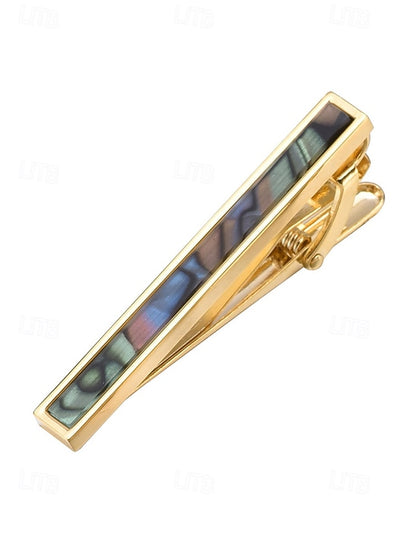 with mother of inlaid Men's tie clip pearl and brass