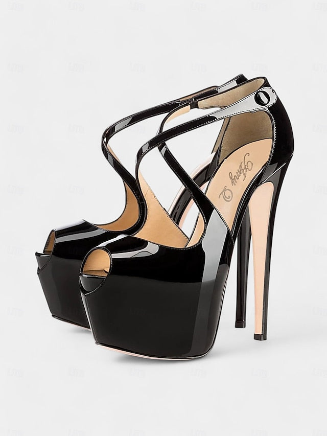 with Red Leather Heels Patent Stiletto Platform and Black Cross