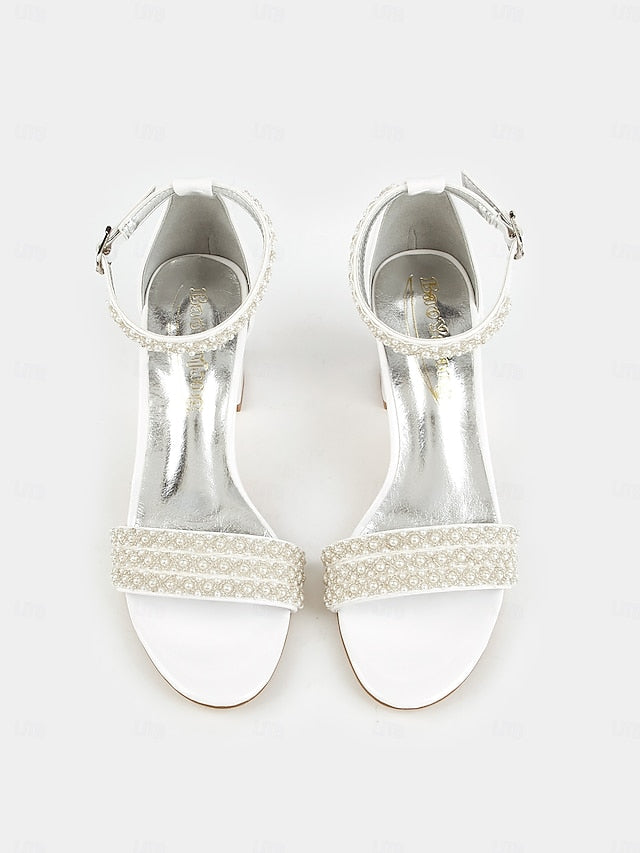 Open-Toe Heels with Pearl-Embellished for Ivory Strap Ankle
