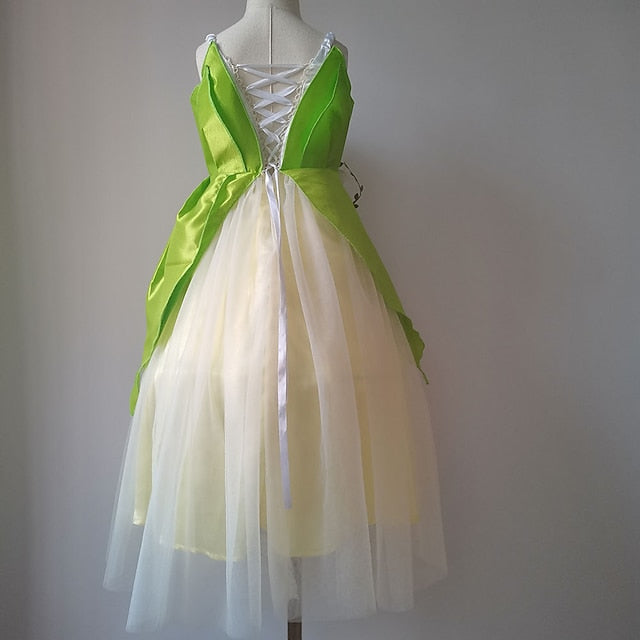 Dress Tiana Princess Girl Bell Flower Tinker Theme Fairytale
