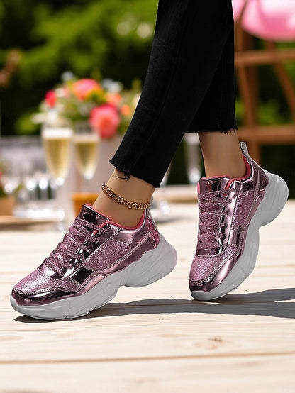 Chunky Glitter Sneakers Metallic with Platform Women's