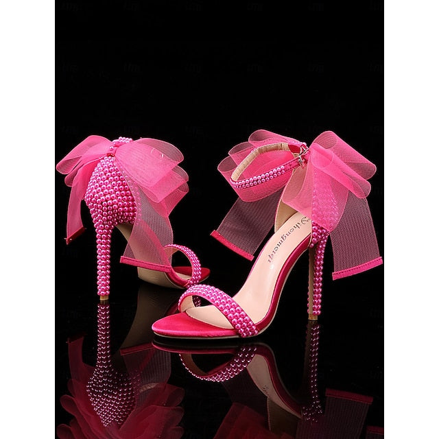 Heels Pearl with White Bow and Women's Embellished Wedding