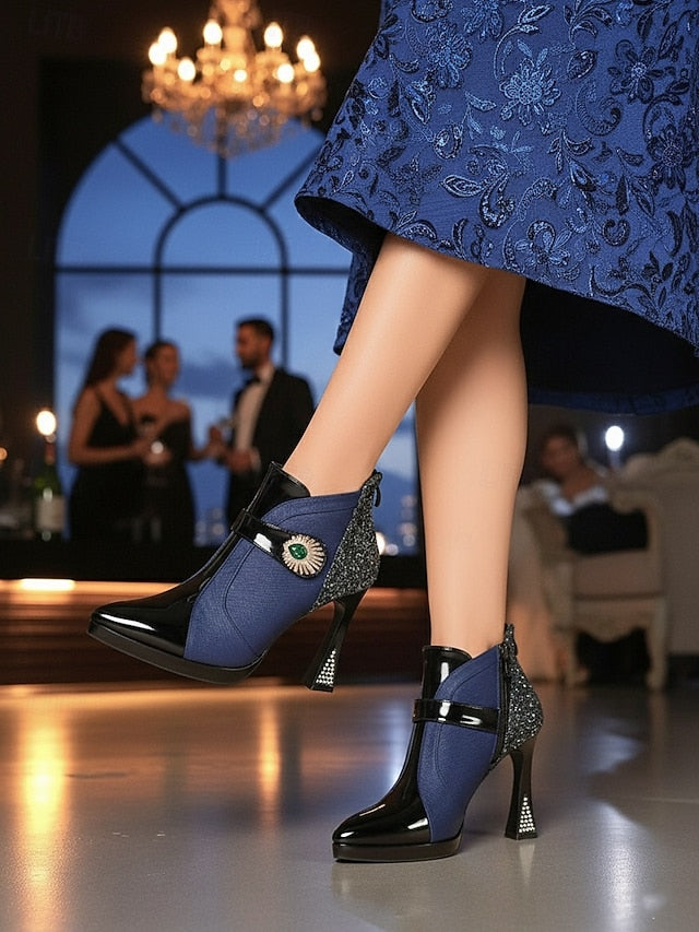 Ankle High Heel Glitter Boots Women's