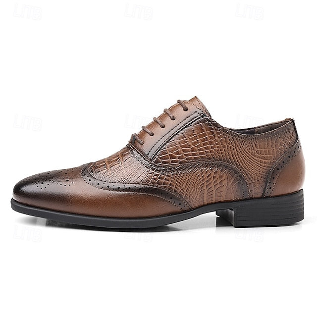 Crocodile Faux – Brown Oxford Pattern Leather Men's Shoes
