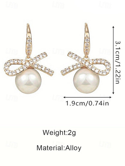 with Women's Pearl Earrings Rhinestone Bow Christmas and