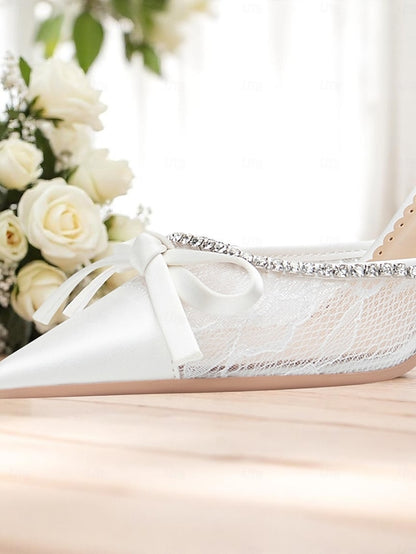 Satin White Lace High Heels Women's