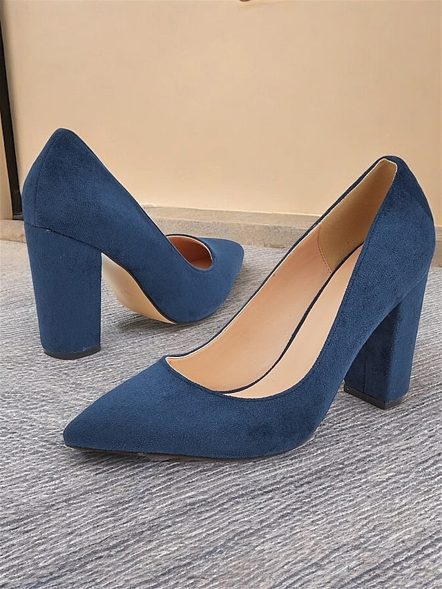 Classic Women's Pointed High Heels Heel Toe | Block Suede