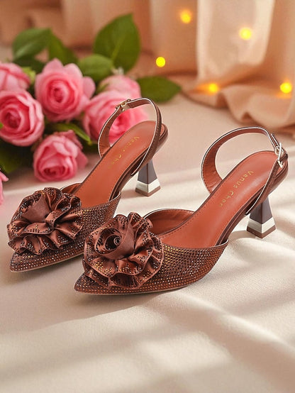 Rhinestone Heels Floral Slingback Women's with Purple