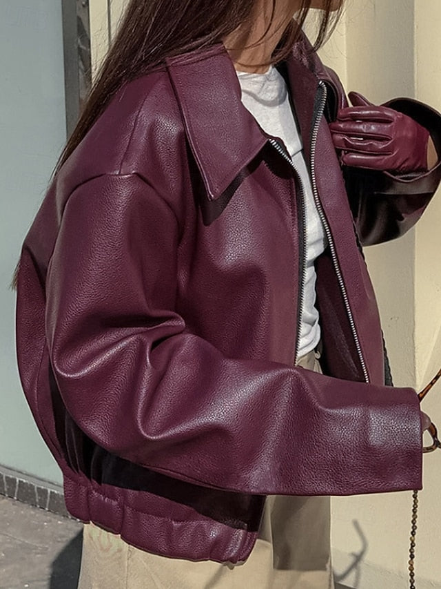 Comfortable Pocket Leather Women's Warm Faux Jacket Zipper