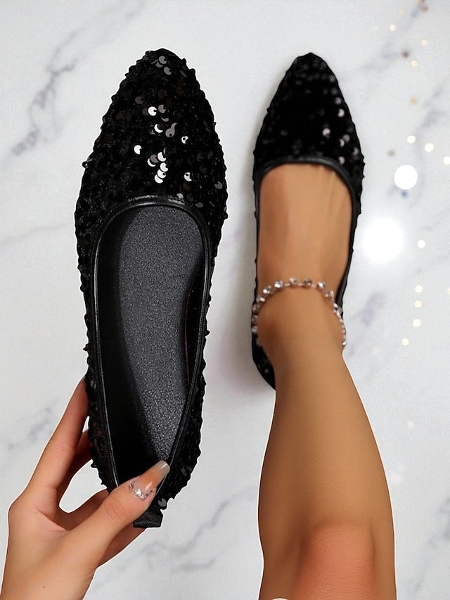 Flats Pointed Sparkly Toe Women's Black - Sequin Ballet