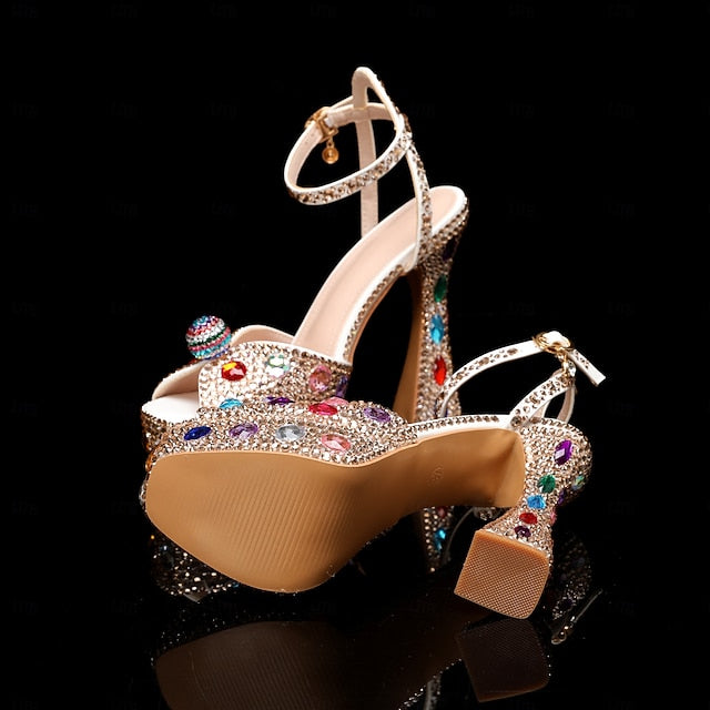 Sparkly Platform Sandals – Women's Rhinestone Colorful