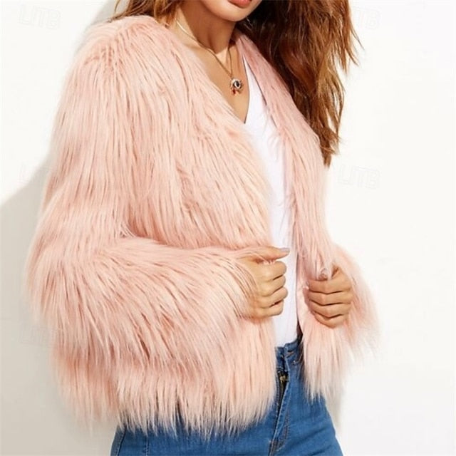 Patchwork Coat Fur Faux Women's Warm Elegant Breathable
