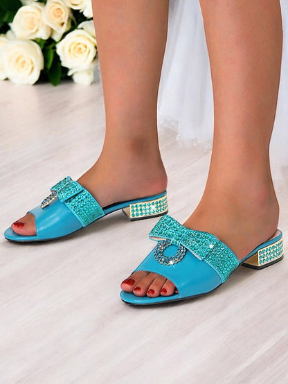 – Rhinestone with Matching Sandals Bow Clutch Flat Gold