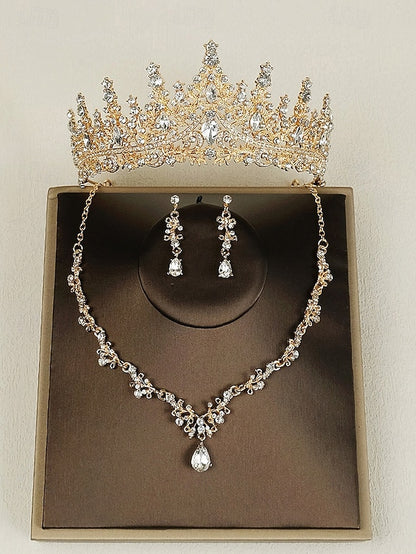 Set and Necklace Crown Tiara Diamond Sparkling Gold-Plated –
